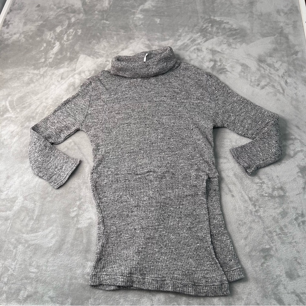 Free People Turtle Neck Sweater Long Sleeve Tunic Womens L Grey Boho Fall Cotton